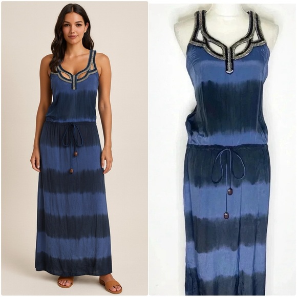 Karina Grimaldi x Revolve Beaded Silk Maxi Dress Size Small - Picture 1 of 12
